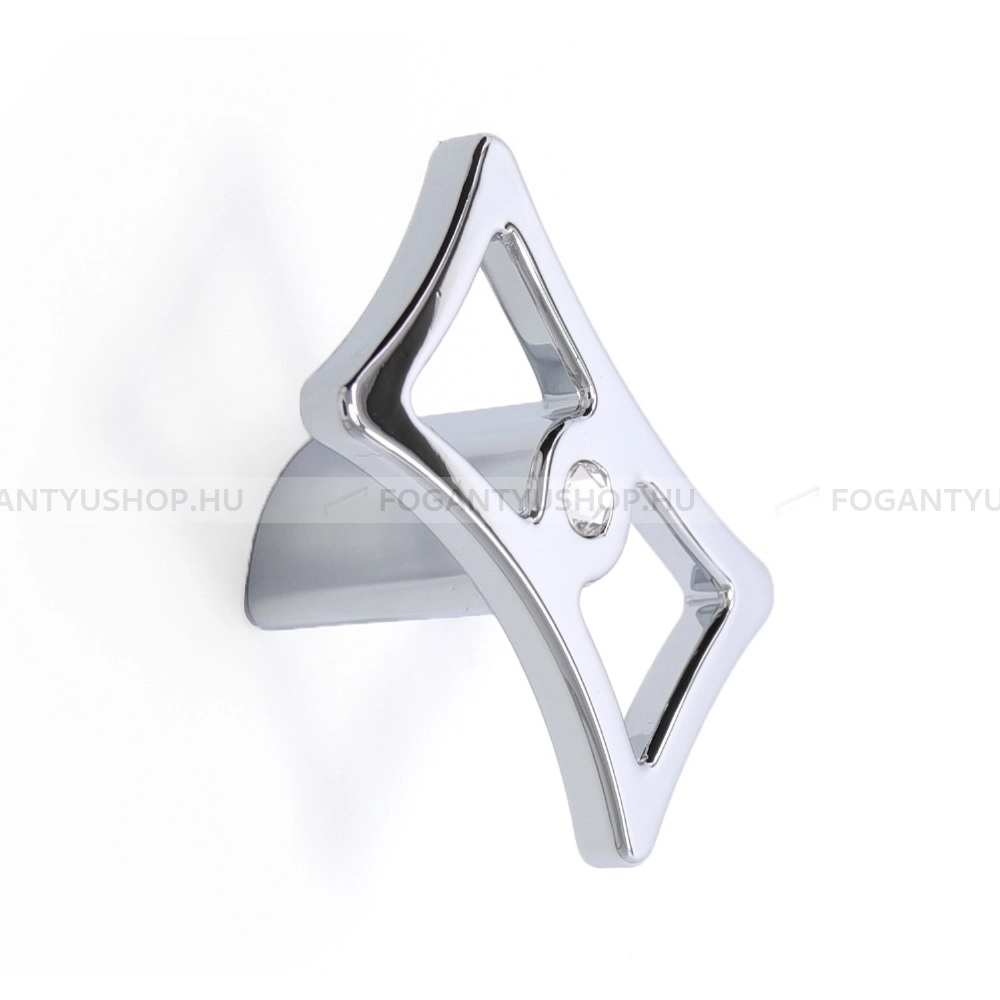 RUJZ DESIGN Gombfogantyú - 589.01 - 1 furatos - Fényes króm Cr, Átlátszó kristály  - Zamak fém ötvözet, Swarovski kristály - Fém gombfogantyú, bútorgomb (szögletes, kerek)