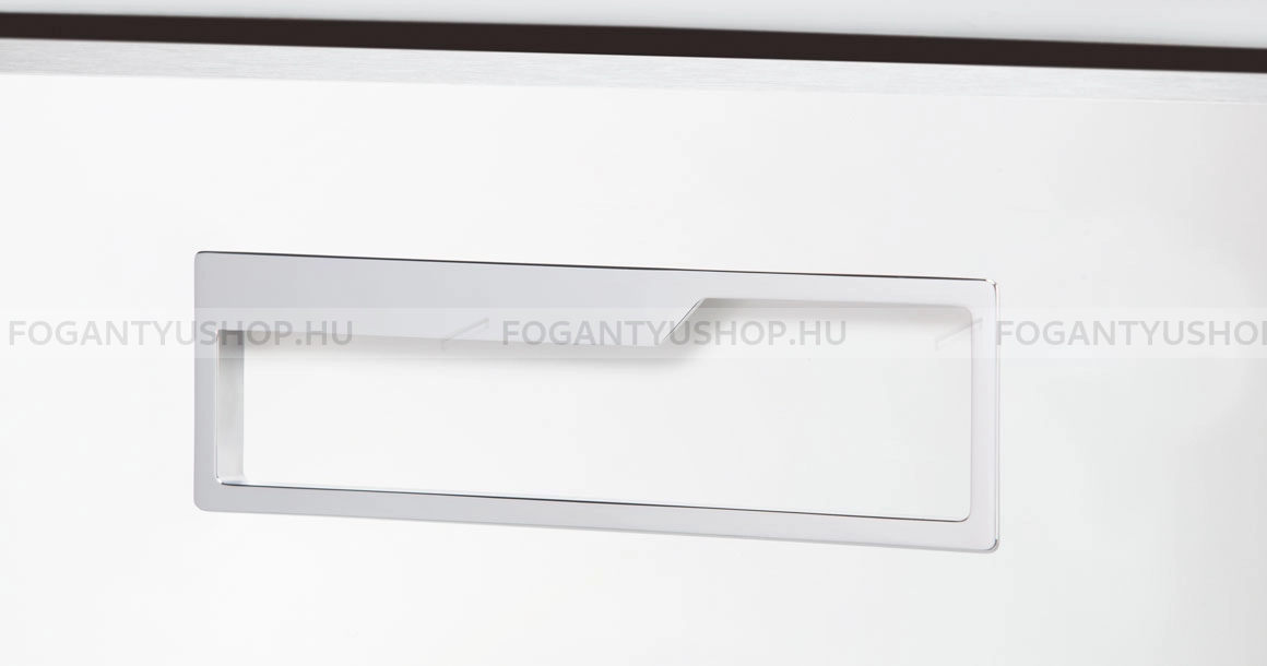VIEFE Bútor fogantyú - POCKET hátlappal 192 - furattáv 192 mm - Fényes króm Cr, Festett fehér WhiteL - Zamak fém ötvözet - Bútorajtó felületébe marható, süllyeszthető fém fogantyú