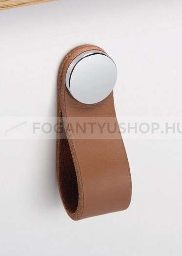 VIEFE Bútorfogantyú - FLEXA KNOB Világosbarna P2601 - Bézs bőr + polírozott króm P2601 - Zamak fém ötvözet, Bőr - Bőrrel kombinált fém bútorfogantyú