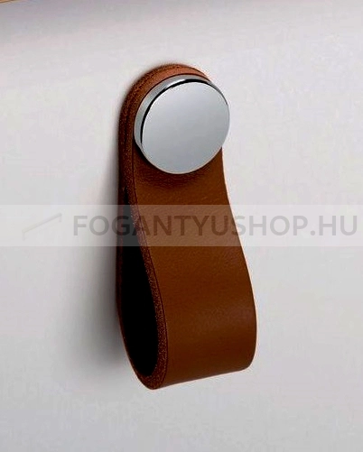 VIEFE Bútor fogantyú - FLEXA KNOB P3601 - Barna bőr + polírozott króm P3601 - Zamak fém ötvözet, Bőr - Bőrrel kombinált fém bútorfogantyú