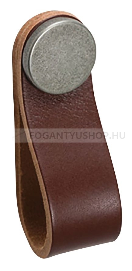 VIEFE Bútor fogantyú - FLEXA KNOB - Barna bőr + ónszürke P3610 - Zamak fém ötvözet, Bőr - Bőrrel kombinált fém bútorfogantyú