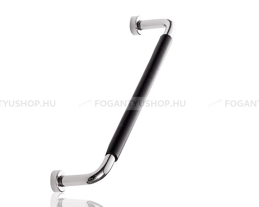 FURNIPART Bútor fogantyú - LOUNGE 160 - Polírozott acél - fekete 102/18 - Inox, Bőr - Bőrrel kombinált fém bútorfogantyú