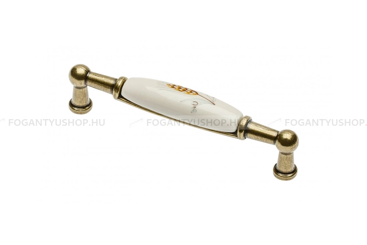 GTV Fogantyú - 728B búzakalász - furattáv 96 mm - Antik bronz - Búzakalász - Alumínium - Porcelánnal kombinált antikolt fém bútorfogantyú