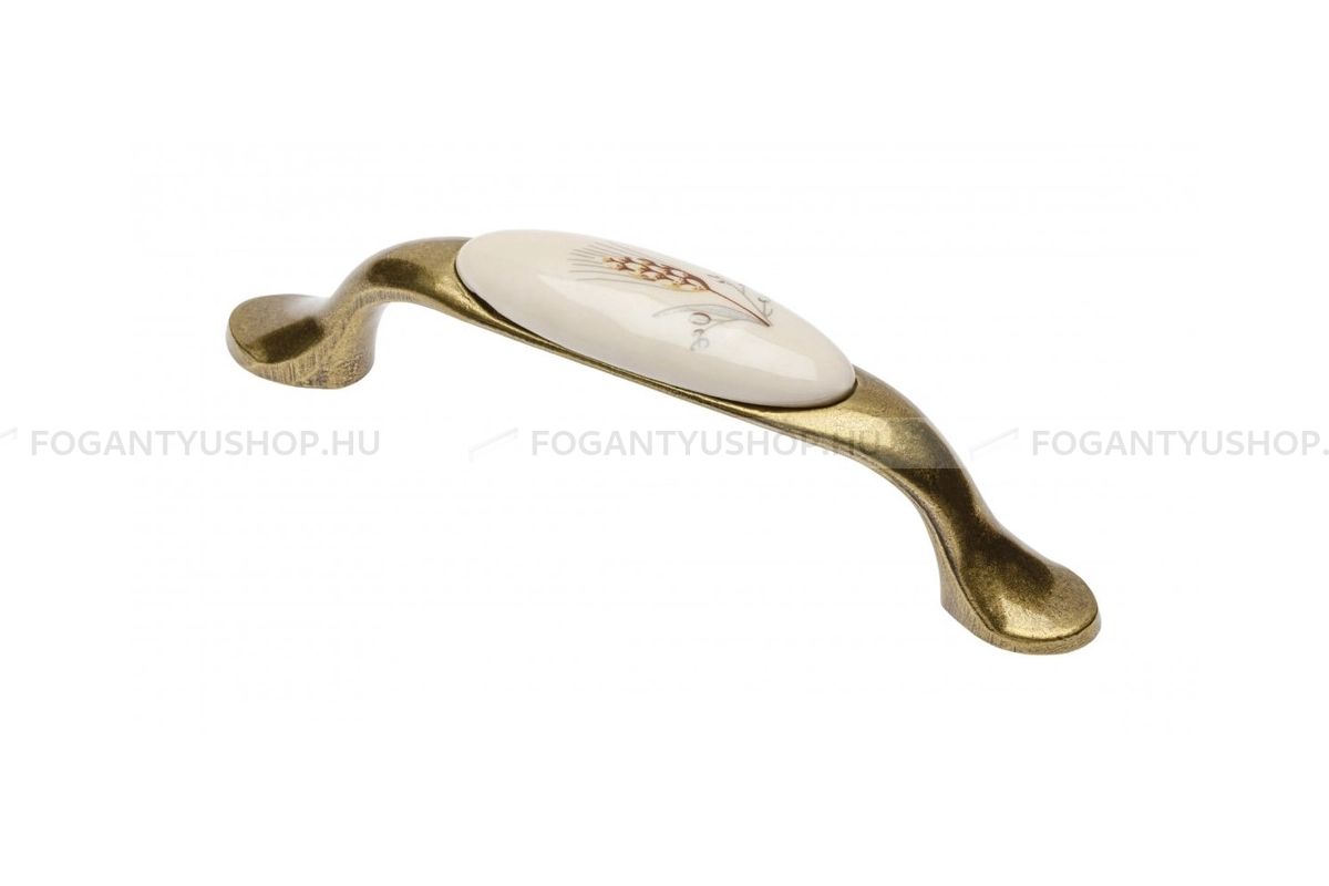 GTV Fogantyú - 728P búzakalász - furattáv 96 mm - Antik bronz - Búzakalász - Alumínium - Porcelánnal kombinált antikolt fém bútorfogantyú