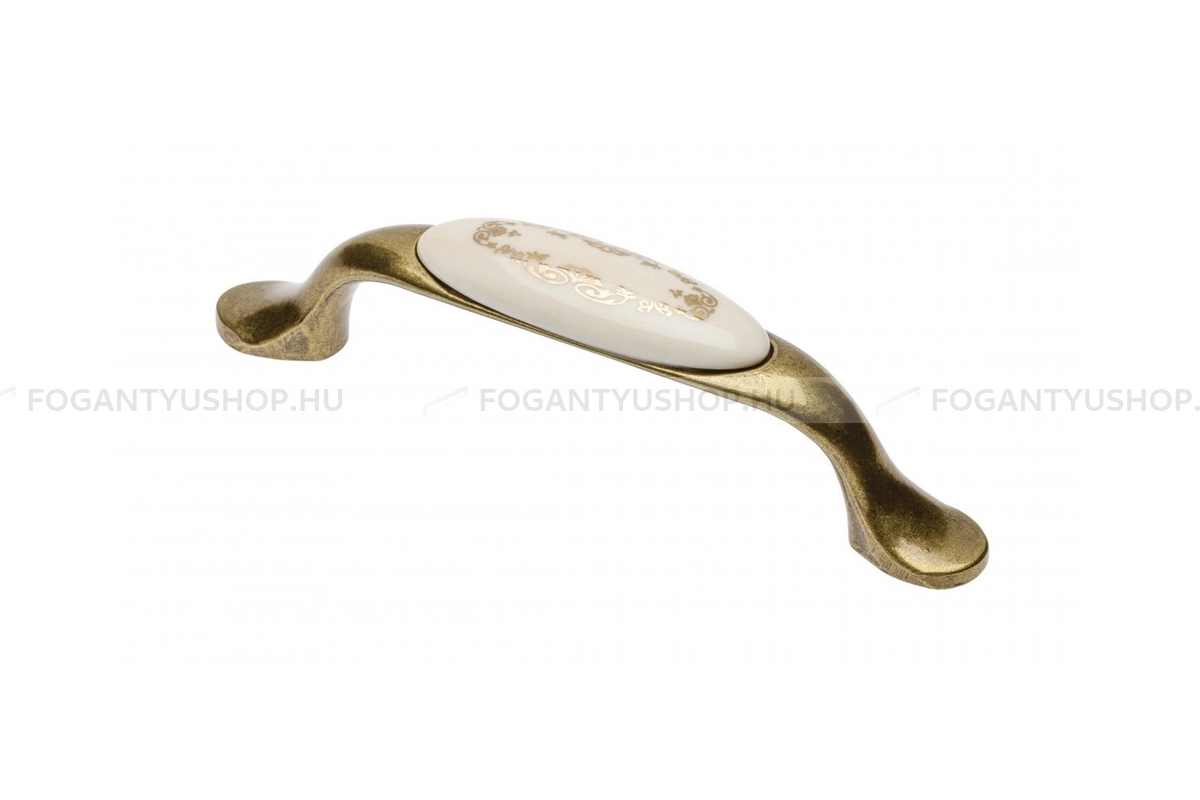 GTV Bútor fogantyú - 728P mintás - furattáv 96 mm - Antik bronz - Arany mintás - Alumínium - Porcelánnal kombinált antikolt fém bútorfogantyú