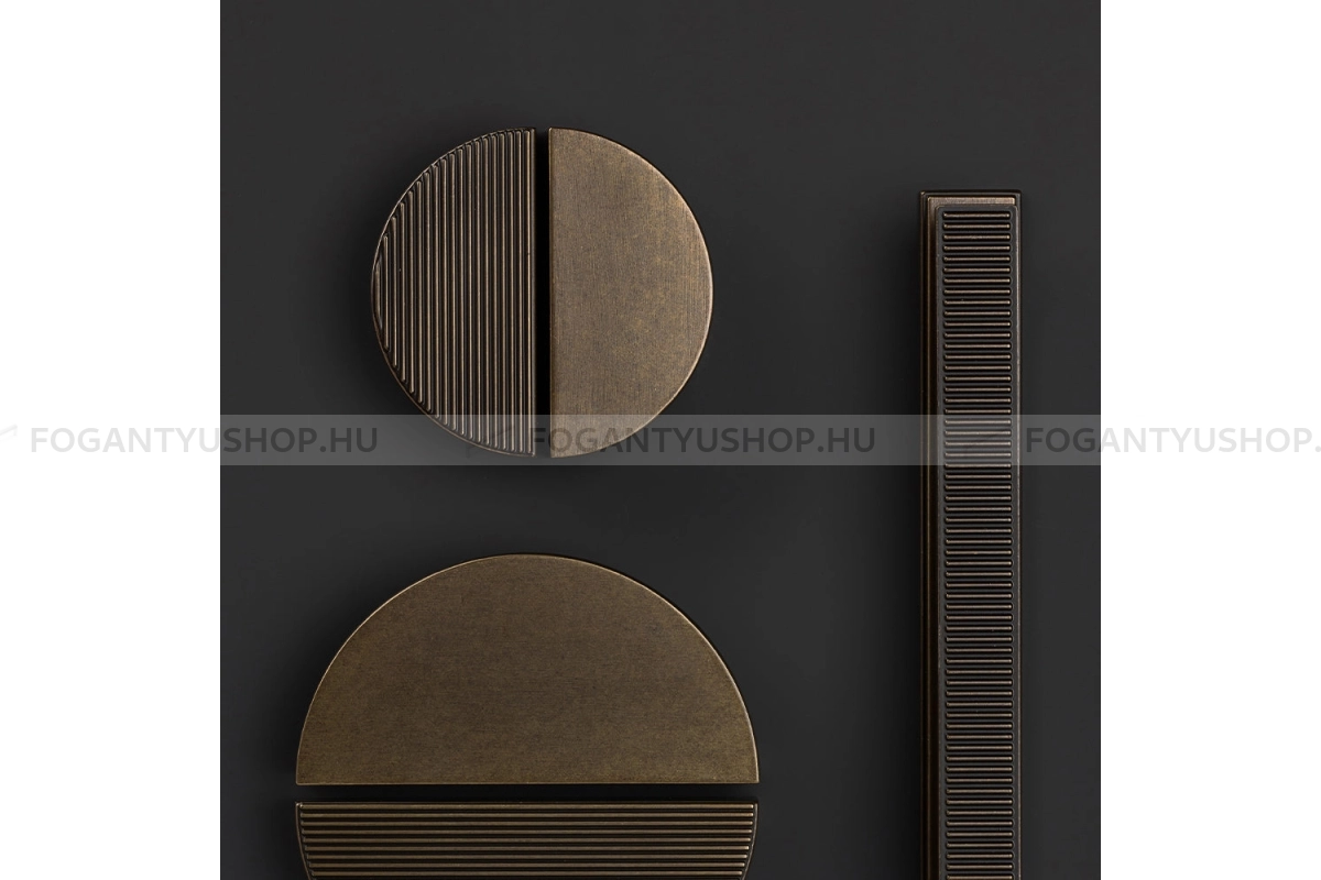 HENDEL & HENDEL Bútor fogantyú - Barrington bordázott félhold - furattáv 64 mm - bronz - Zamak fém ötvözet - Prémium félhold alakú fogantyúk