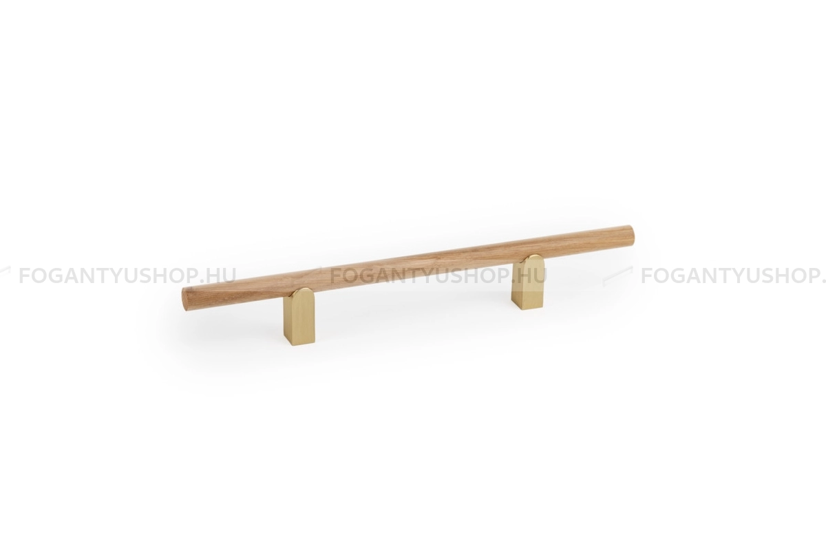 VIEFE Bútorfogantyú - KUMO WOOD - furattáv 128 mm - Szálcsiszolt sárgaréz - tölgy N62016 - Alumínium - Fával kombinált fém bútorfogantyú