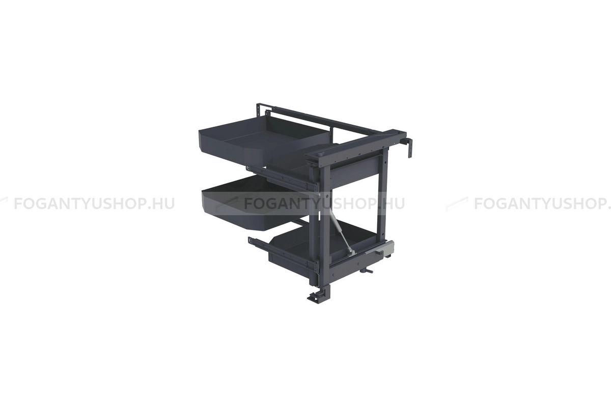 SIGE Konyhai fémrács, sarokszekrénybe, részleges kihúzás, csillapított záródás, jobbos, 900mm, 450mm ajtó szélesség, PRO LINE 350 - Antracit - Magic corner, sarok kosarak, rácsos tárolók