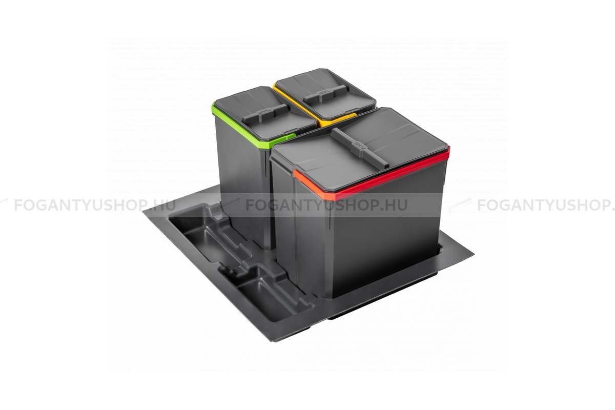 GTV Hulladékgyűjtő AxiSpace 600mm, mozgatórendszer nélkül, 1x15L, 2x7L edényekkel, tálcával, fedelekkel - Szürke - Beépíthető szelektív kuka, hulladéktároló