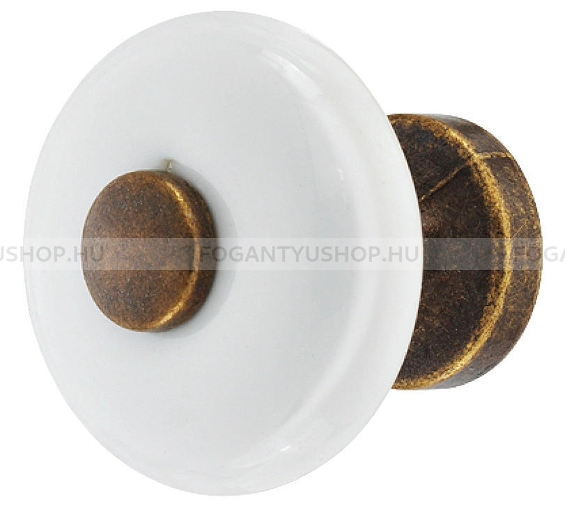 HAFELE Bútorgomb - 130.51 - 1 furatos - Fehér belo, Sötét antik barna  - Zink fém ötvözet, Porcelán - Porcelán, porcelánnal kombinált antikolt fém gombfogantyú