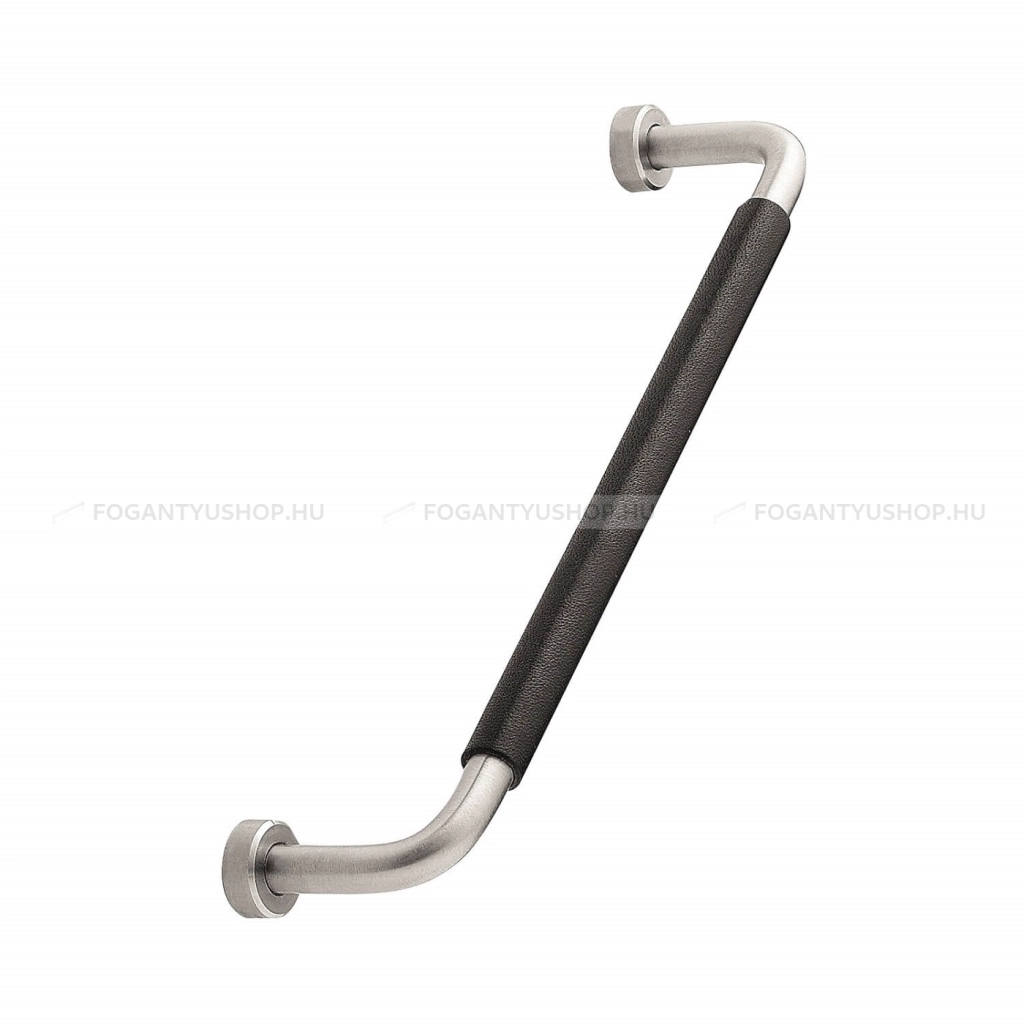 FURNIPART Bútor fogantyú - LOUNGE 160 Selyemfényű 102/25 - Selyemfényű acél - fekete 102/25 - Inox, Bőr - Bőrrel kombinált fém bútorfogantyú