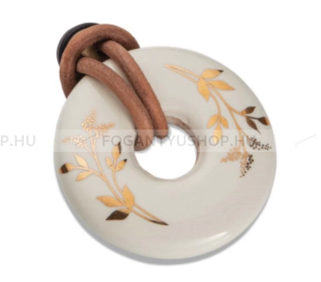 TOMURCUK Bútor fogantyú - 4000 Világosbarna II. 31 - 1 furatos - Fehér belo, Világosbarna bőr , Szálcsiszolt sárgaréz II. 31 - Zamak fém ötvözet, Porcelán, Bőr - Porcelánnal kombinált antikolt fém bútorfogantyú