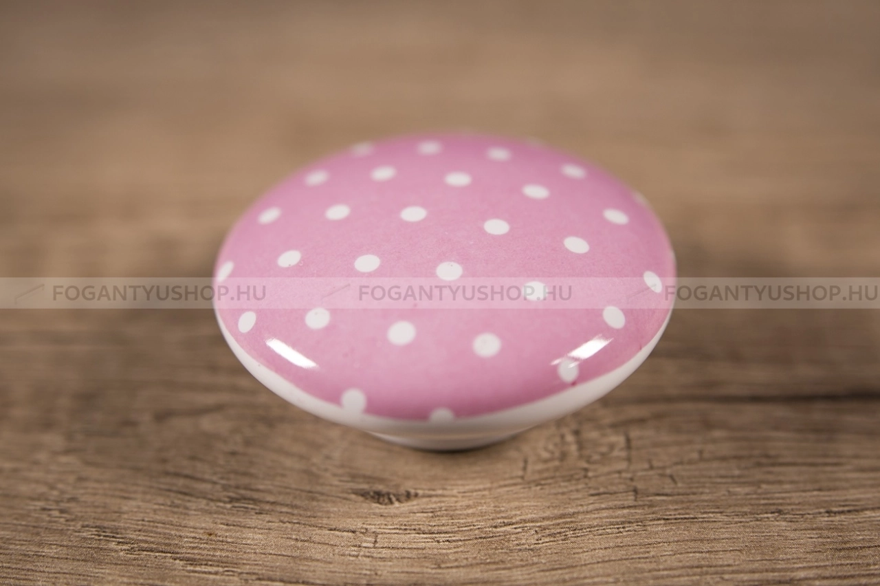 TOMURCUK Bútor fogantyú - Gyerek pöttyös nagy Y 115 - 1 furatos - Fehér belo, Rózsaszín roza - Porcelán - Színes gyerekbútor fogantyú