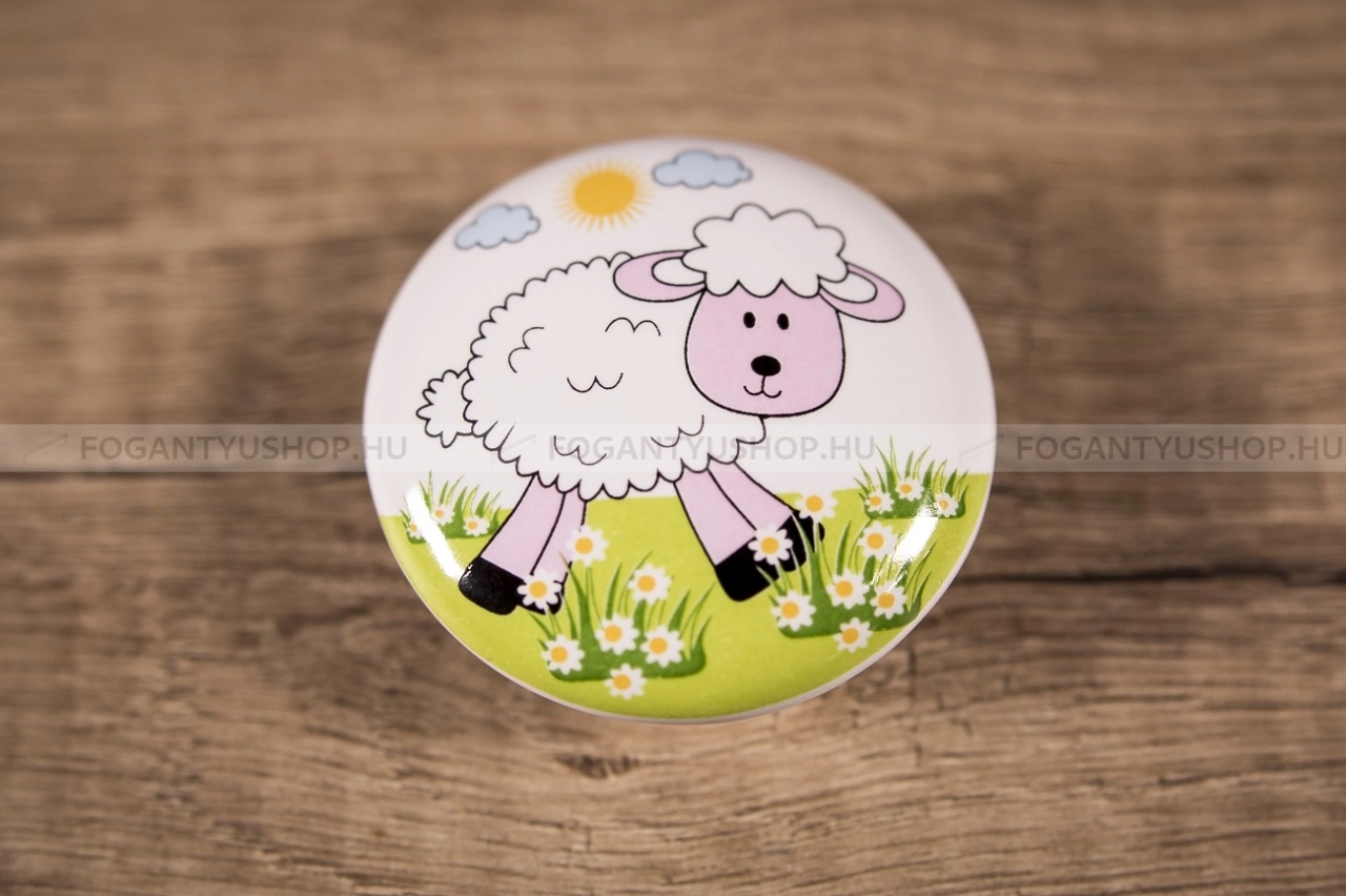 TOMURCUK Fogantyú - Gyerek B 147 BÁRÁNY FTB147BÁRÁNY - 1 furatos - Porcelán - Mesefigurás, állatos gyerekbútor fogantyú