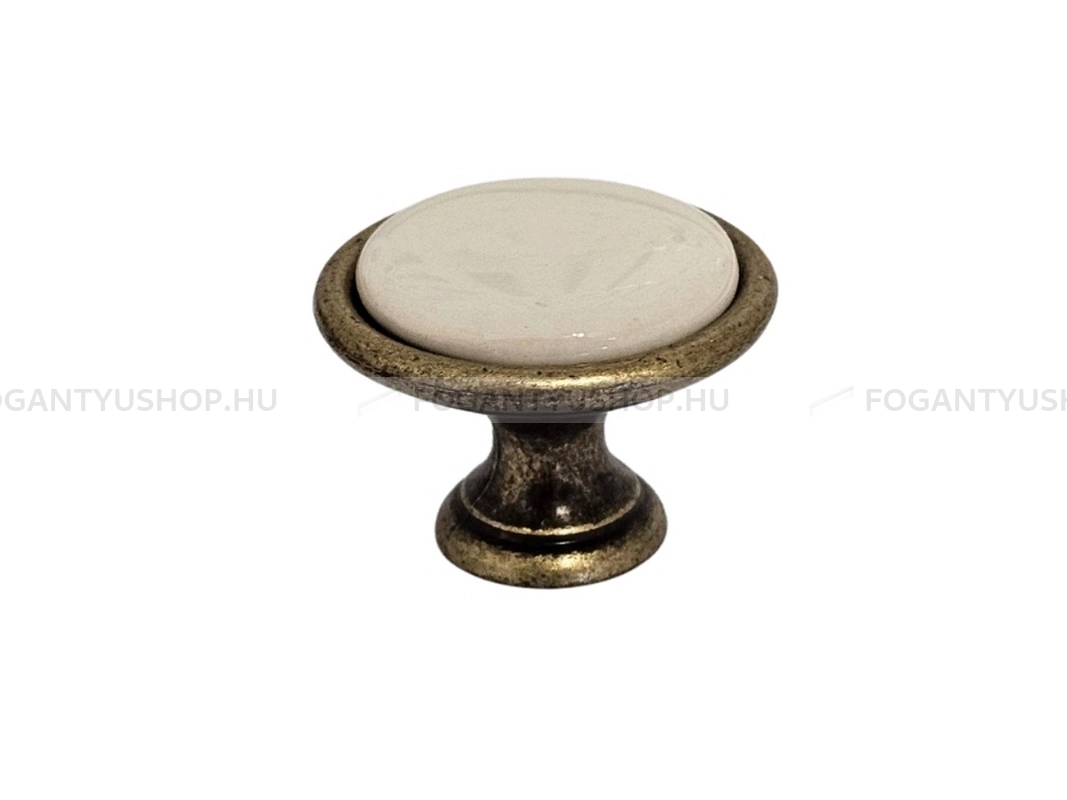 GIUSTI Gombfogantyú - P070100D1G - 1 furatos - Fehér belo, Antik patina barna  - Zamak fém ötvözet, Porcelán - Porcelán, porcelánnal kombinált antikolt fém gombfogantyú