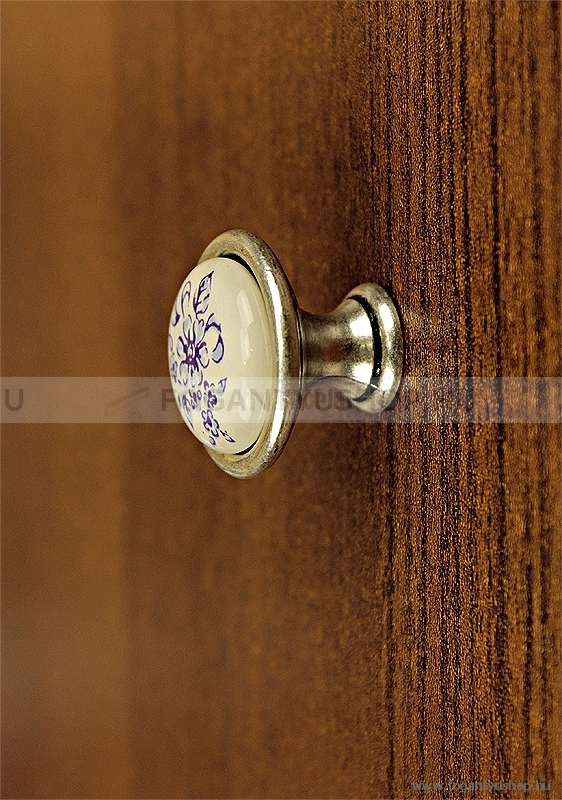 GIUSTI Bútorgomb - P08010515 - 1 furatos - Antik ezüst  - Zamak fém ötvözet, Porcelán - Porcelán, porcelánnal kombinált antikolt fém gombfogantyú