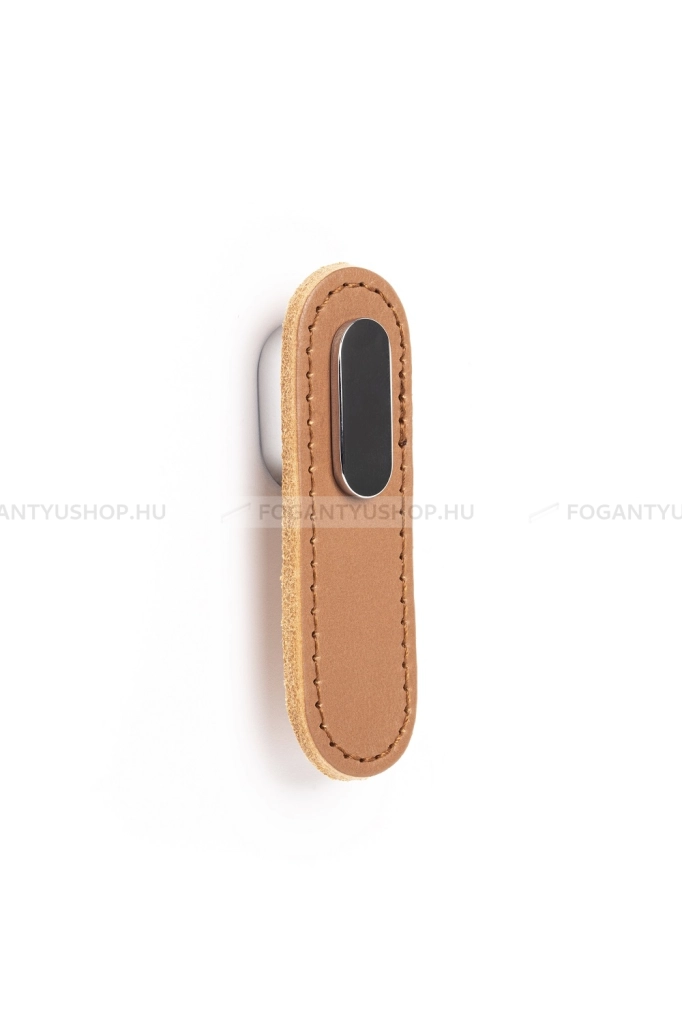 VIEFE Bútorfogantyú - OBLONG Világosbarna P2601 - Bézs bőr + polírozott króm P2601 - Zamak fém ötvözet, Bőr - Bőrrel kombinált fém bútorfogantyú