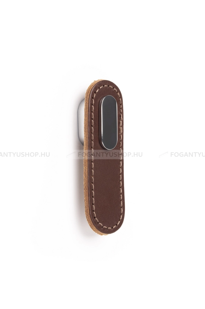 VIEFE Bútor fogantyú - OBLONG P3601 - Barna bőr + polírozott króm P3601 - Zamak fém ötvözet, Bőr - Bőrrel kombinált fém bútorfogantyú