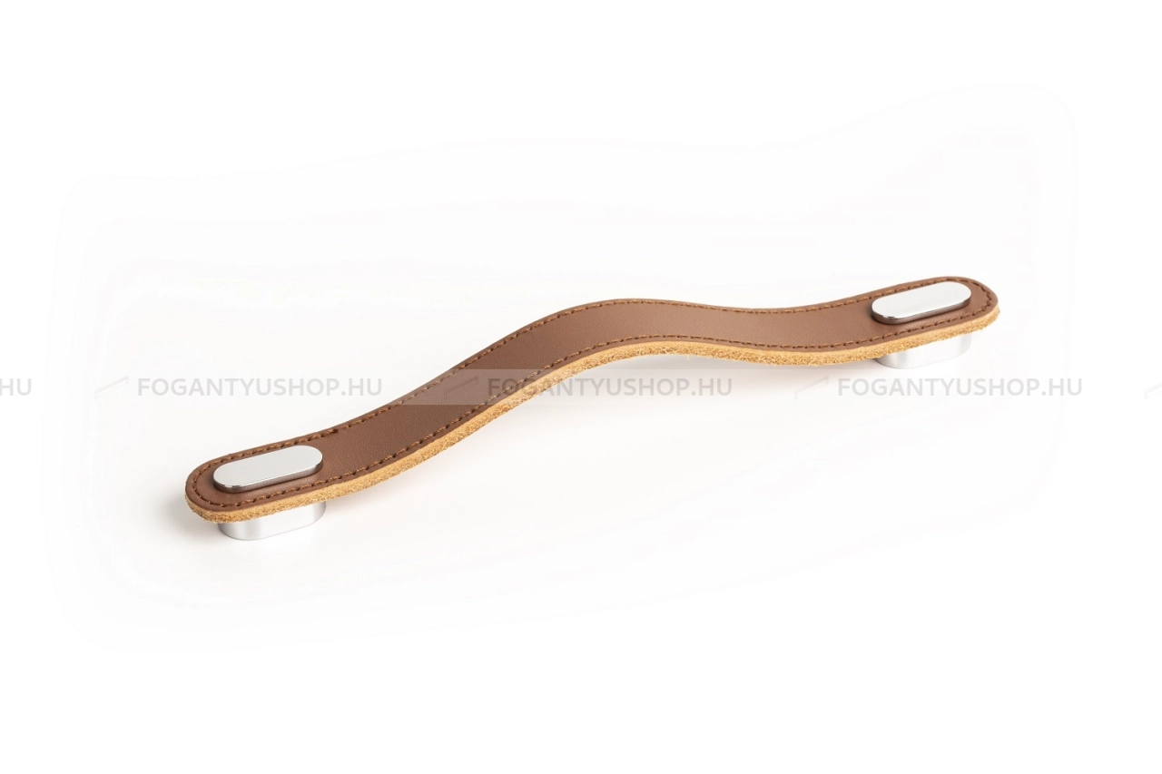 VIEFE Fogantyú - OBLONG 160 Világosbarna P2601 - Bézs bőr + polírozott króm P2601 - Zamak fém ötvözet, Bőr - Bőrrel kombinált fém bútorfogantyú