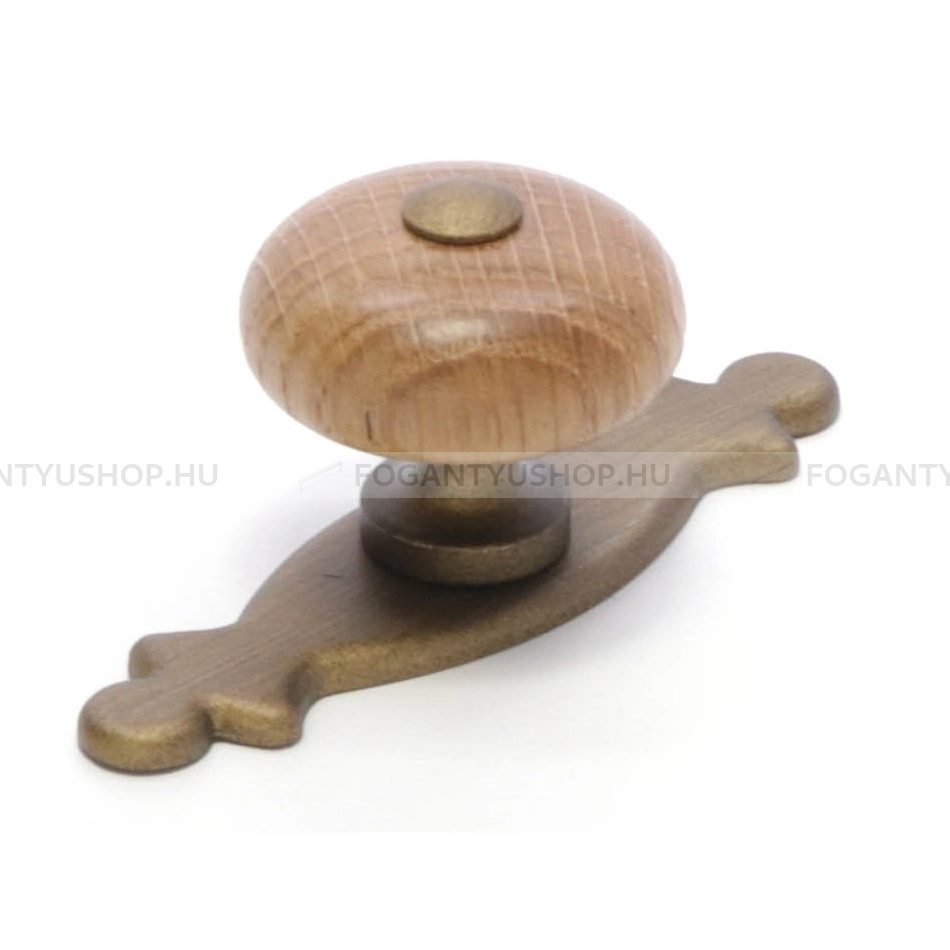 RUJZ DESIGN Bútorfogantyú - 114.30 Tölgyfa - 1 furatos - Antik patina barna MsPatL, Tölgyfa hrast - Zamak fém ötvözet, Fa - Fával kombinált fém bútorfogantyú