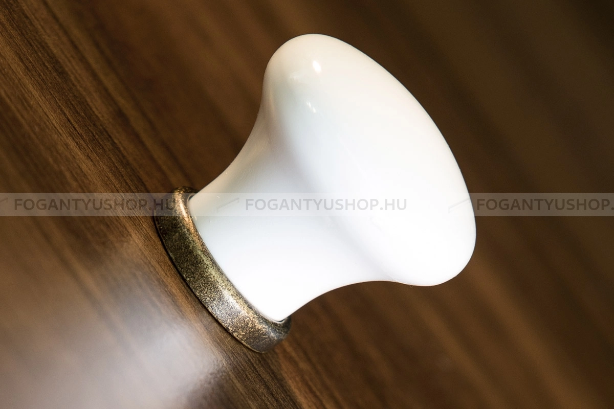 RUJZ DESIGN 118.30 - 1 furatos - Antik patina barna MsPatL, Fehér belo - Zamak fém ötvözet, Műanyag - Műanyaggal kombinált fém gombfogantyú, bútorgomb
