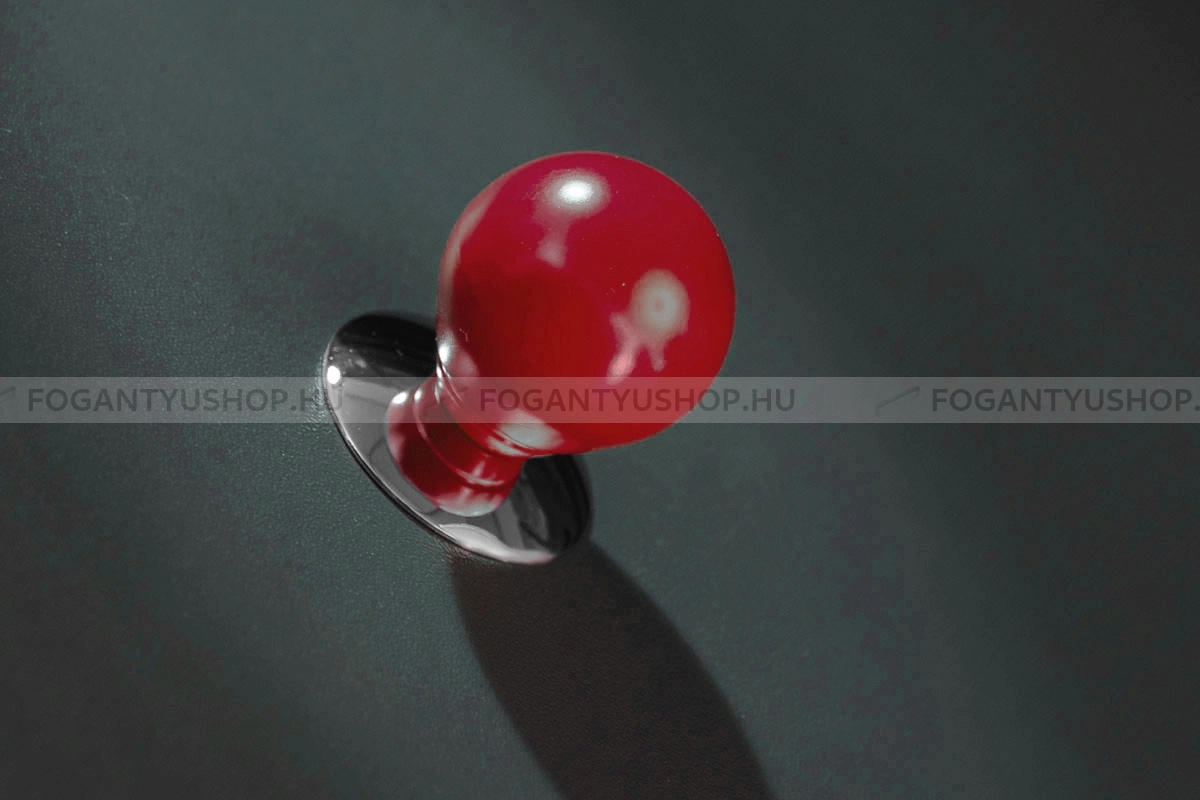 RUJZ DESIGN 124.27 - 1 furatos - Fényes króm Cr, Piros rdeca1 410 - Zamak fém ötvözet, Műanyag - Műanyaggal kombinált fém gombfogantyú, bútorgomb