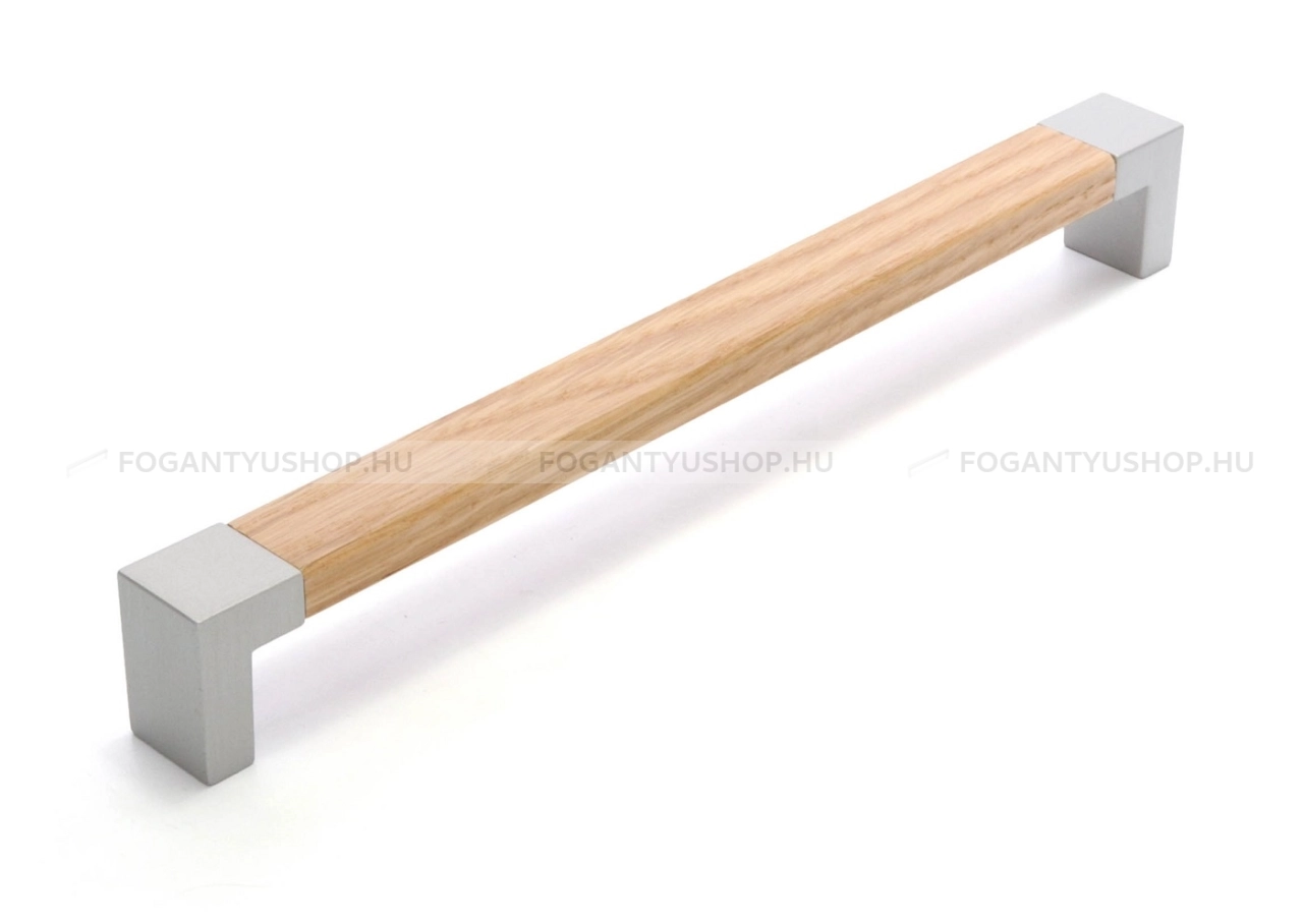 RUJZ DESIGN Fogantyú - 347.20 Tölgyfa - Ezüst inox (szálcsiszolt) SNiL, Tölgyfa hrast - Zamak fém ötvözet, Fa - Fával kombinált fém bútorfogantyú