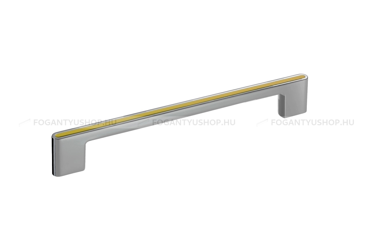 RUJZ DESIGN Bútorfogantyú - 160 677.08 rumena barby - furattáv 160 mm - Matt króm MCrL, Barbi sárga rumena barby - Zamak fém ötvözet, Műanyag - Műanyaggal kombinált fém bútorfogantyú