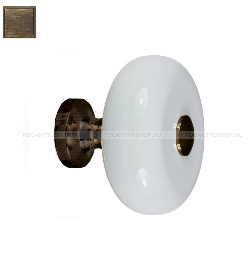 RUJZ DESIGN 114.30 - 1 furatos - Antik patina barna MsPatL, Festett fehér WhiteL - Zamak fém ötvözet, Műanyag - Műanyaggal kombinált fém gombfogantyú, bútorgomb