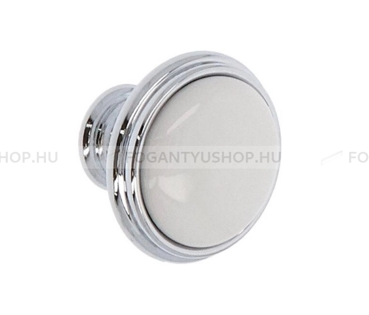 GIUSTI Gombfogantyú - P770000CLG - 1 furatos - Fényes króm Cr, Fehér belo - Zamak fém ötvözet, Porcelán - Porcelán, porcelánnal kombinált antikolt fém gombfogantyú