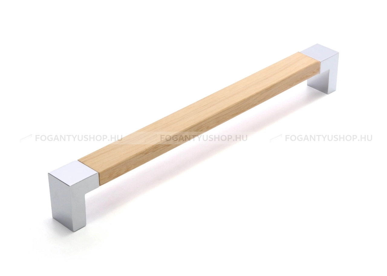 RUJZ DESIGN Bútor fogantyú - 347.20 Tölgyfa - Fényes króm Cr, Tölgyfa hrast - Alumínium, Fa - Fával kombinált fém bútorfogantyú