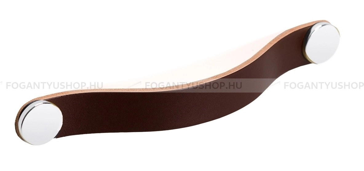 VIEFE Bútorfogantyú - FLEXA HANDLE P3601 - Barna bőr + polírozott króm P3601 - Zamak fém ötvözet, Bőr - Bőrrel kombinált fém bútorfogantyú