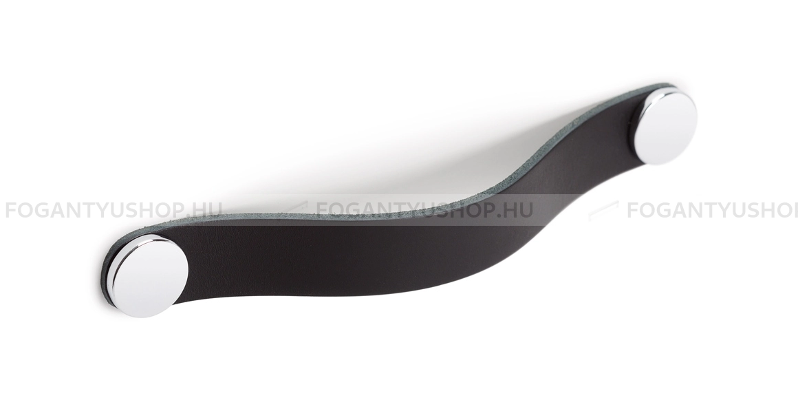 VIEFE Bútorfogantyú - FLEXA HANDLE P9901 - Fekete bőr + polírozott króm P9901 - Zamak fém ötvözet, Bőr - Bőrrel kombinált fém bútorfogantyú