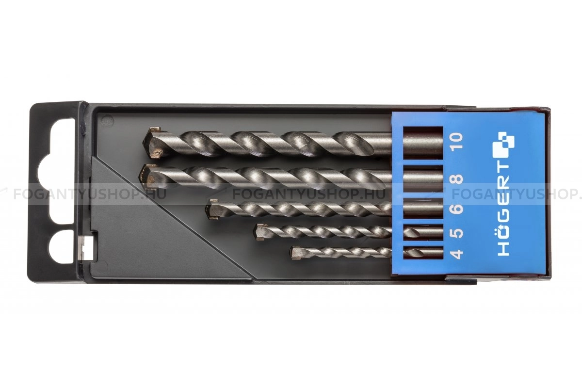HÖGERT HT6D378 Fúrószár készlet betonhoz téglához 5db os CrV volfrám karbid penge 4 5 6 8 10 - SDS fúró és véső szárak, fa-fém fúrószárak