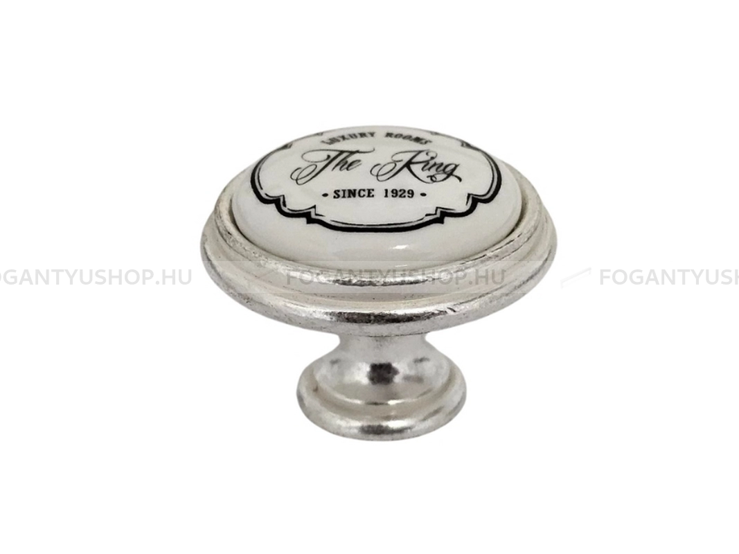 GIUSTI Gombfogantyú - P7700Q6M5G - 1 furatos - Magasfényű ezüst SilverPHG, Fehér belo - Zamak fém ötvözet, Porcelán - Porcelán, porcelánnal kombinált antikolt fém gombfogantyú