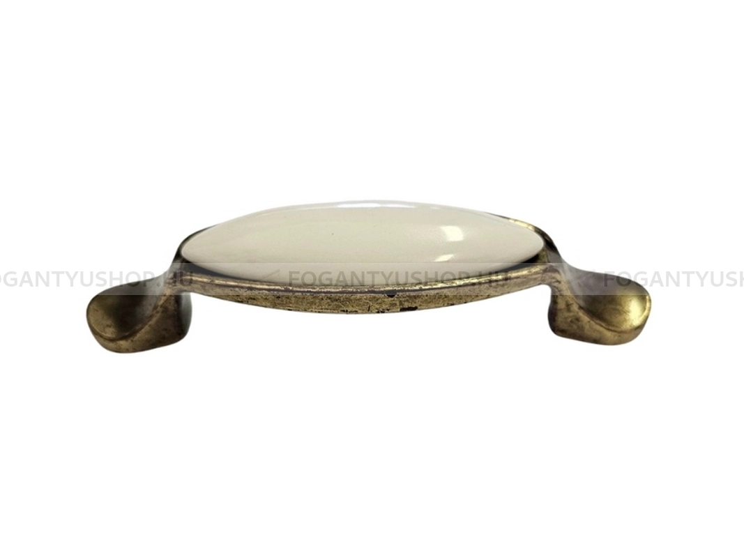 GIUSTI Fogantyú - 96 FG.M160100D1G - furattáv 96 mm - Fehér belo, Antik patina barna  - Zamak fém ötvözet, Porcelán - Porcelánnal kombinált antikolt fém bútorfogantyú
