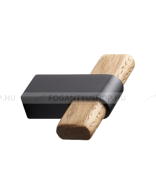 FURNIPART Bútor fogantyú - CROSSING Festett Tölgyfa - 1 furatos - Festett fekete BlackL, Tölgyfa hrast - Zamak fém ötvözet, Fa - Fával kombinált fém bútorfogantyú
