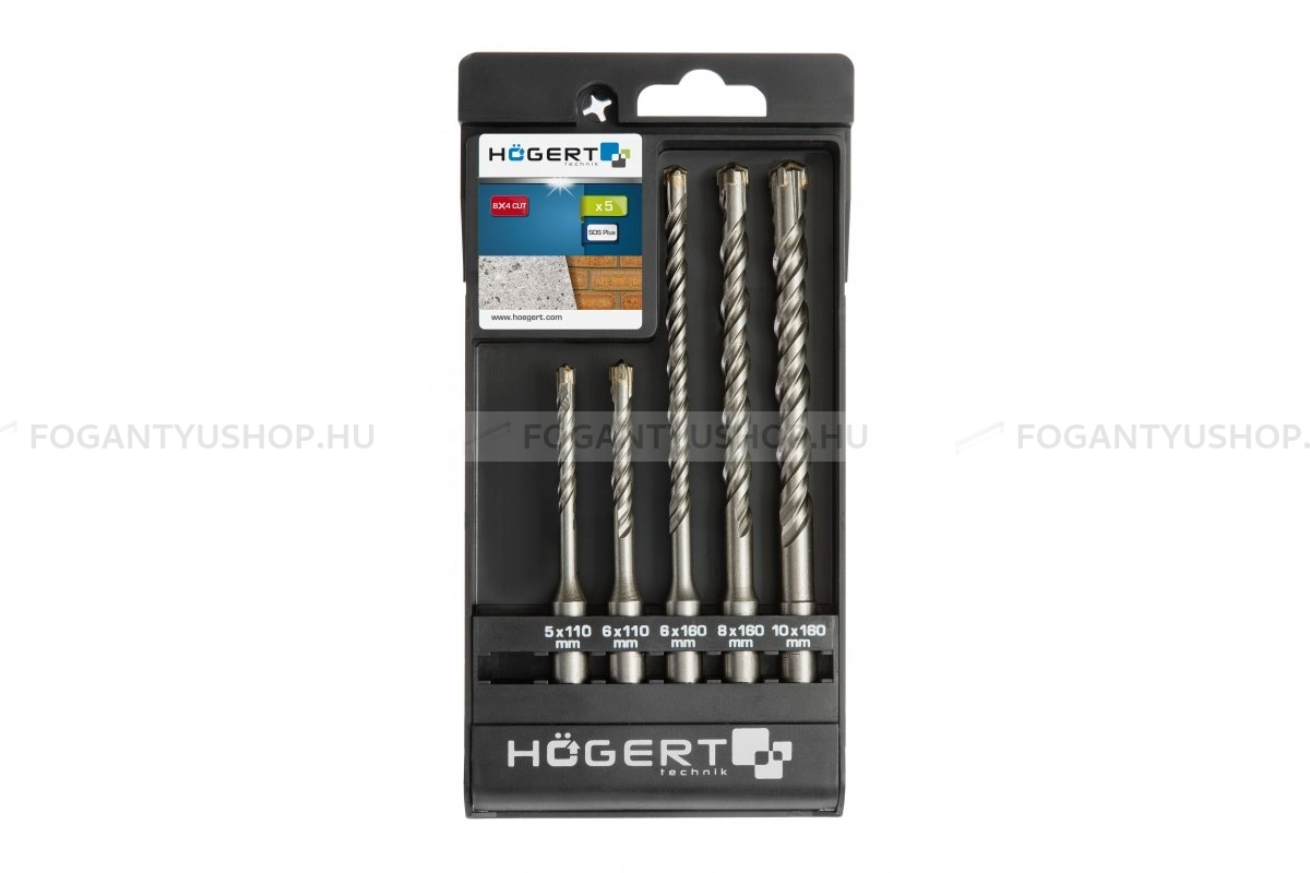 HÖGERT HT6D370 SDS Plus fúrószár készlet betonhoz téglához 5db os HSS gyorsacél 5 6 6 8 10 - SDS fúró és véső szárak, fa-fém fúrószárak