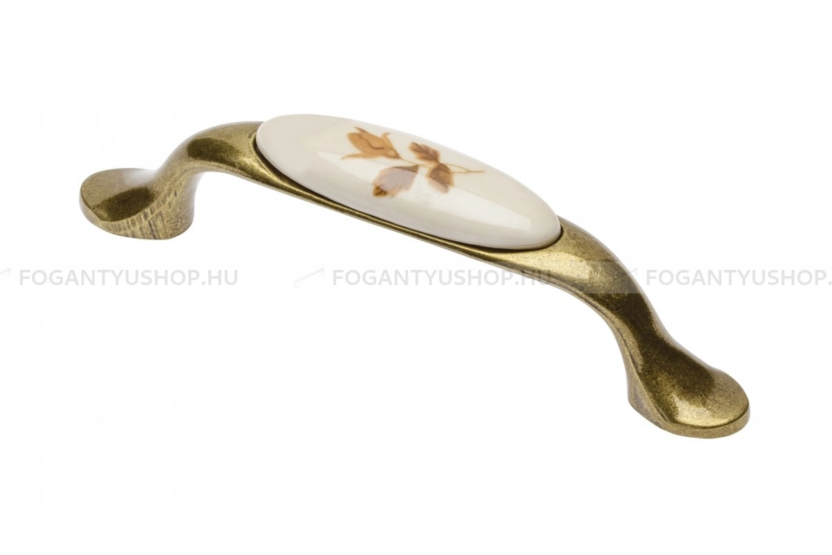 GTV Bútorfogantyú - 96 UP WP0728 PB Antikolt - furattáv 96 mm - Antik bronz - Barna virágmintás - Zamak fém ötvözet, Porcelán - Porcelánnal kombinált antikolt fém bútorfogantyú